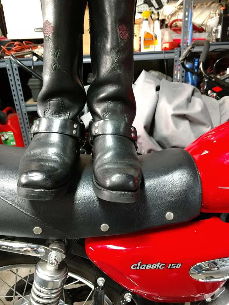 Repaired motorcycle boots, back on the bike