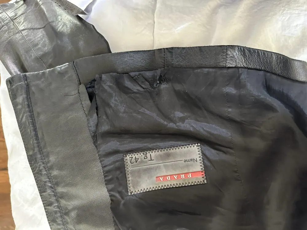 Lining stitched back into a Prada leather jacket